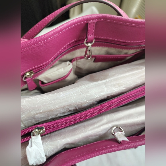 NWT Michael Kors Deep Pink Jet Set Travel Leather Tote - Picture 2 of 8